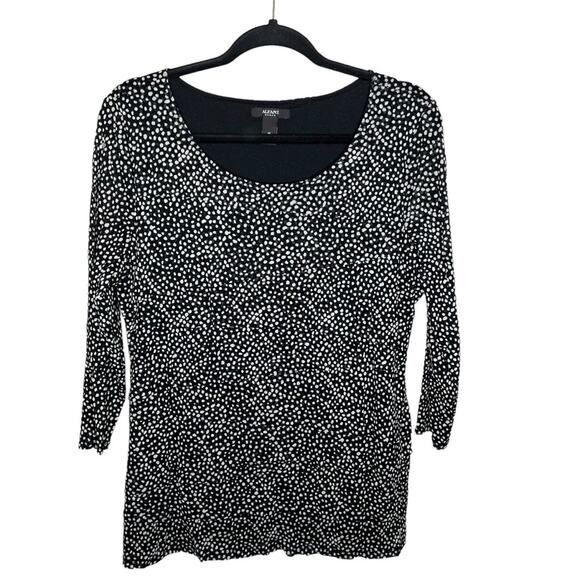 ALFANI / black white polka dot tiered long sleeve blouse top / 1X - Picture 1 of 7